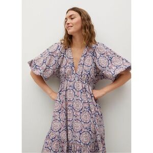 MANGO x CHUFY | Boho Puff Sleeve Paisley Printed Maxi Dress in Blue | 4